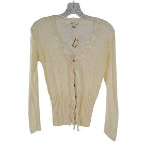 31.  Neesh By D.A.R Women's Trim Lace Cardigan Knitted Sweater Long Sleeve Small